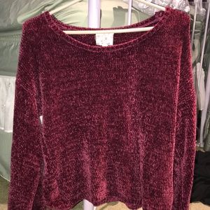 maroon balloon sleeve chenille sweater